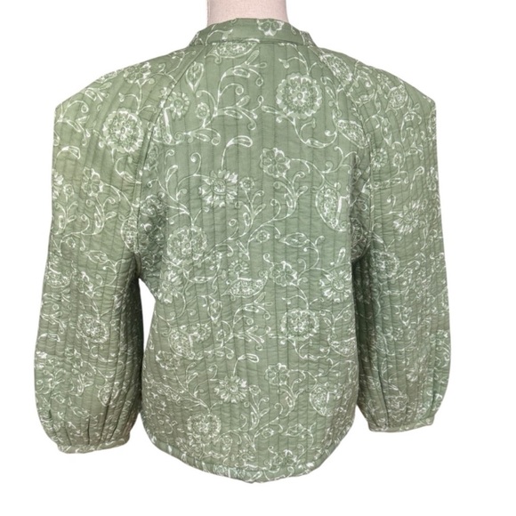 AERIN x Julia Amory Devon Quilted Ikat Jacket 100% Cotton Green Floral Size L - Picture 4 of 11